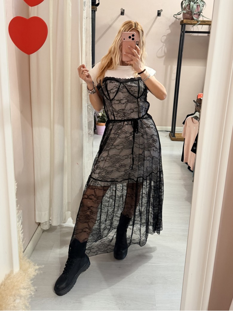 Vestito FIGO in pizzo bainco e nero