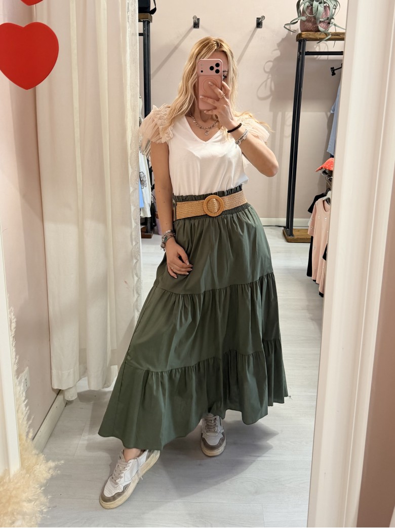 Gonna lunga verde in cotone