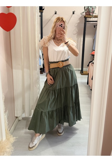 Gonna lunga verde in cotone