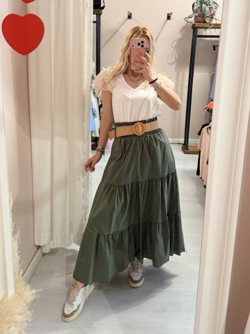 Gonna lunga verde in cotone