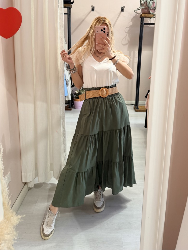 Gonna lunga verde in cotone