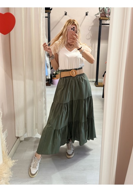 Gonna lunga verde in cotone