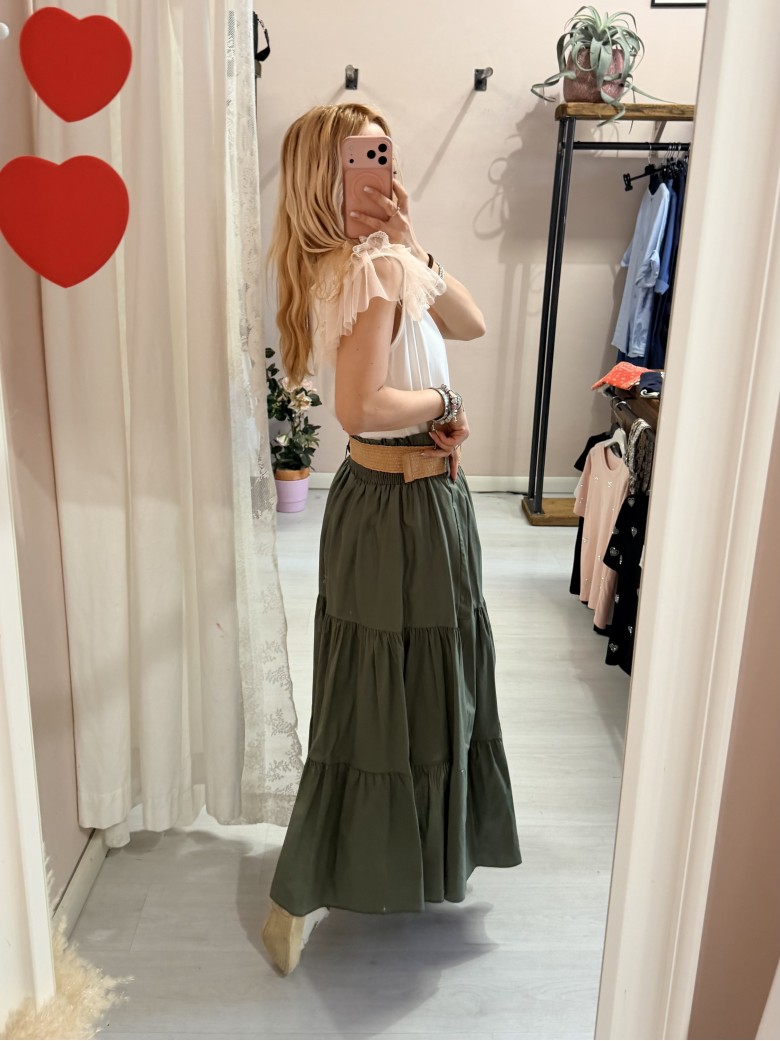 Gonna lunga verde in cotone