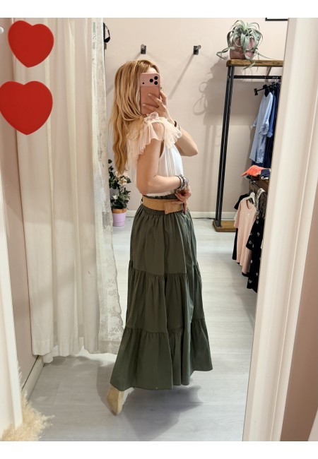 Gonna lunga verde in cotone