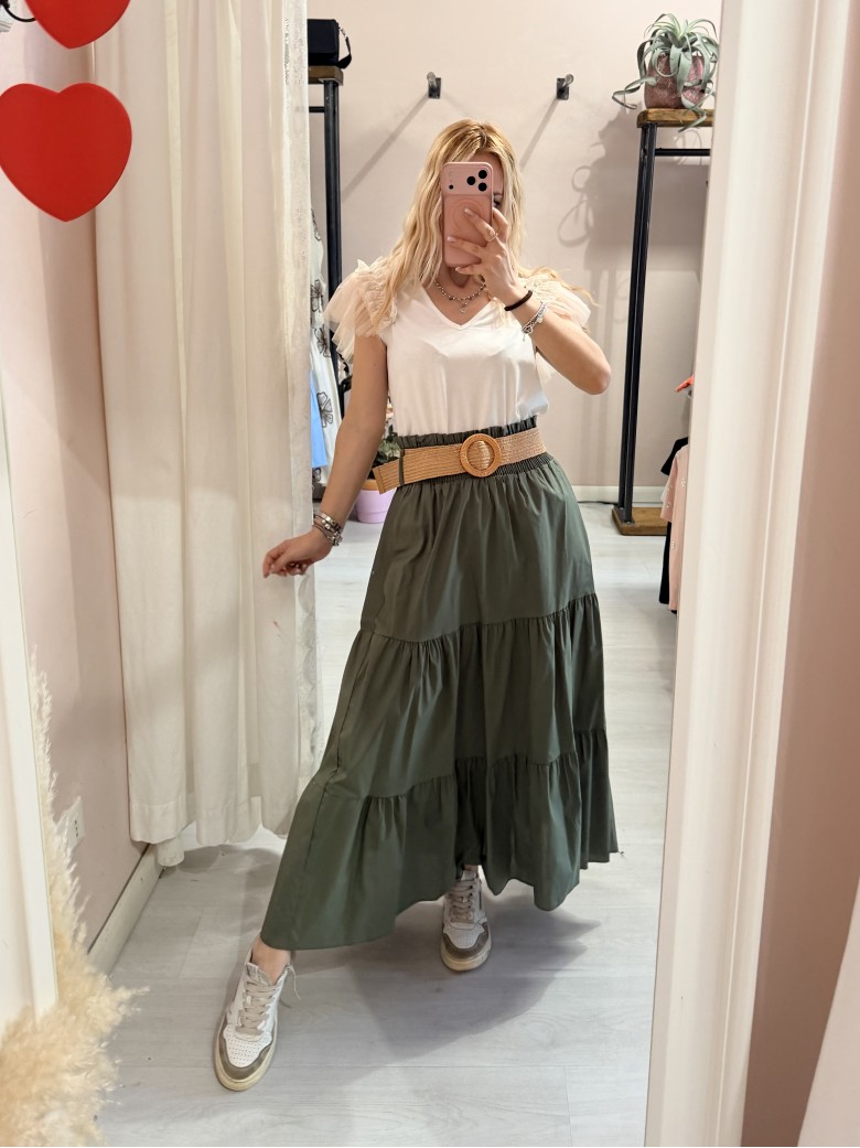 Gonna lunga verde in cotone