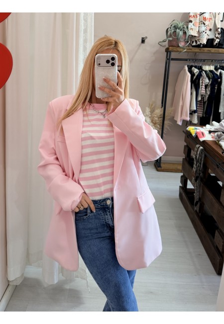 Maglia lisa 2.0 a righe rosa e bianca