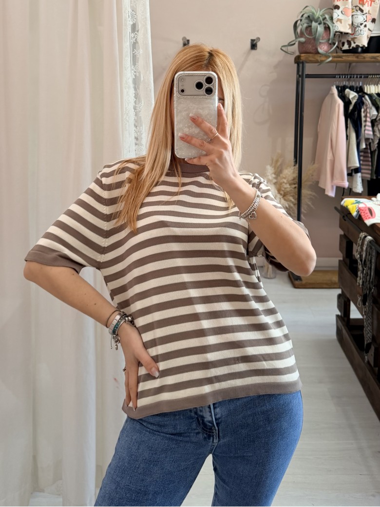 Maglia lisa 2.0 a righe taupe
