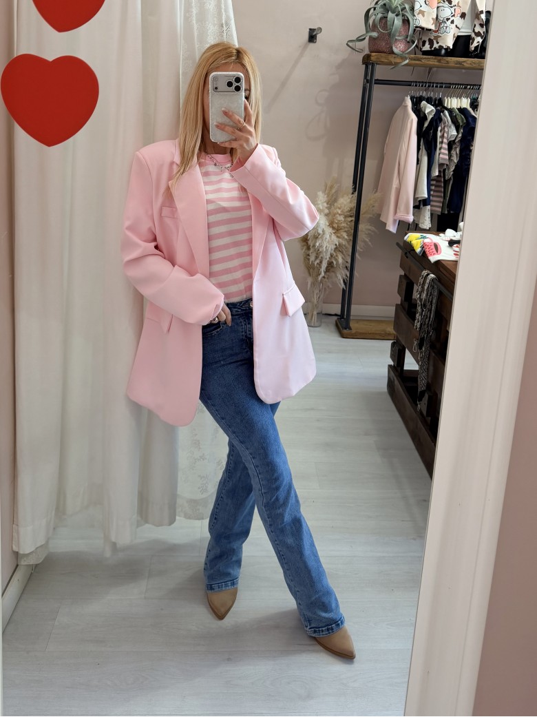 Maglia lisa 2.0 a righe rosa e bianca