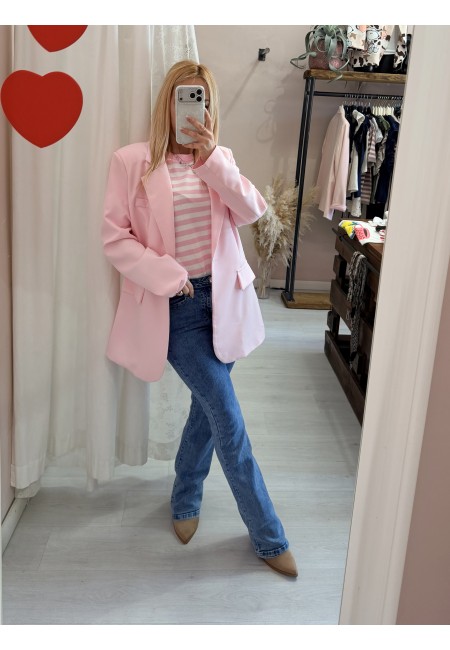 Maglia lisa 2.0 a righe rosa e bianca