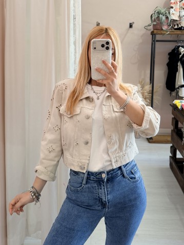Giubbottino di jeans sangallo beige 2
