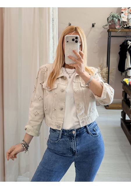 Giubbottino di jeans sangallo beige
