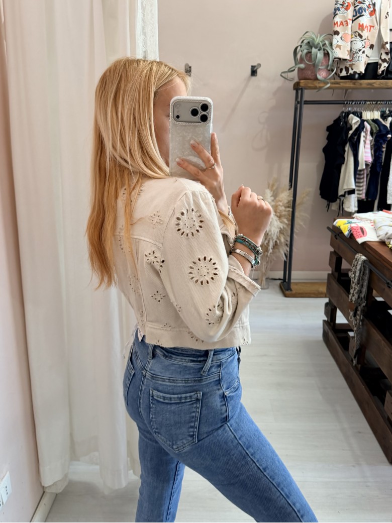 Giubbottino di jeans sangallo beige
