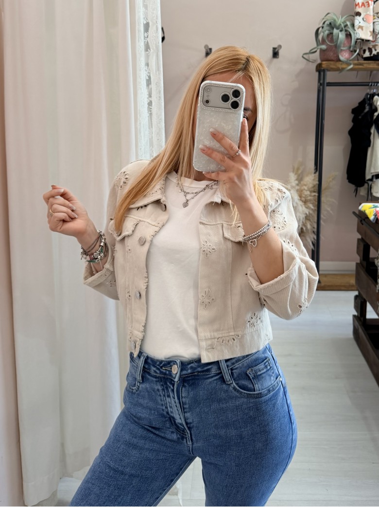 Giubbottino di jeans sangallo beige