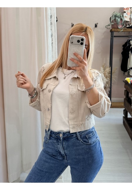 Giubbottino di jeans sangallo beige