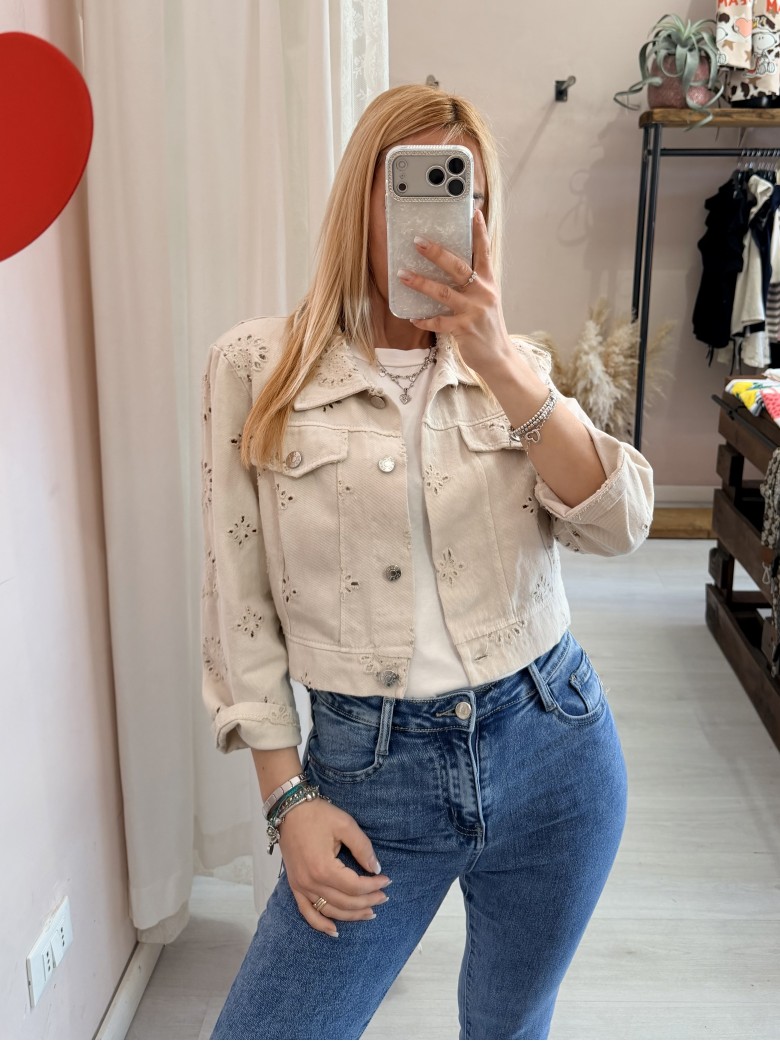 Giubbottino di jeans sangallo beige