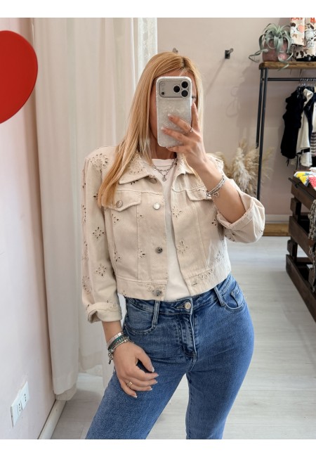 Giubbottino di jeans sangallo beige