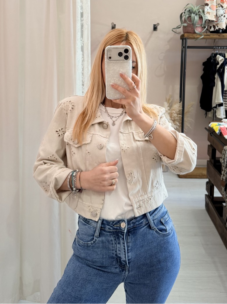 Giubbottino di jeans sangallo beige