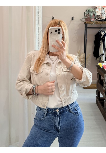 Giubbottino di jeans sangallo beige