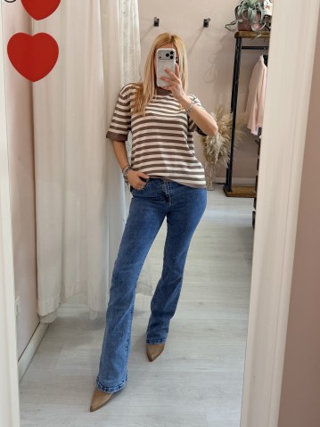 Maglia lisa 2.0 a righe taupe 2