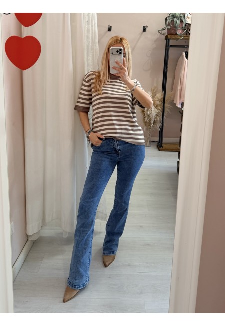 Maglia lisa 2.0 a righe taupe