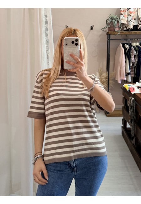 Maglia lisa 2.0 a righe taupe