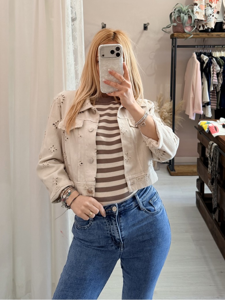 Giubbottino di jeans sangallo beige