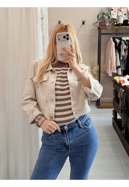 Giubbottino di jeans sangallo beige