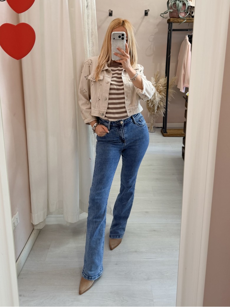 Maglia lisa 2.0 a righe taupe