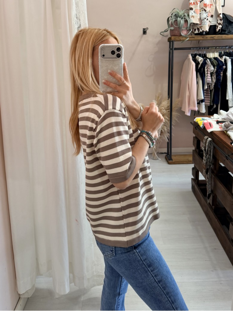 Maglia lisa 2.0 a righe taupe
