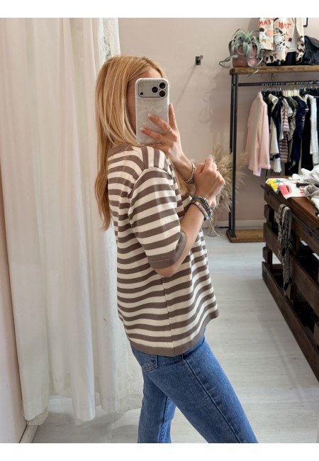 Maglia lisa 2.0 a righe taupe