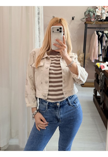 Maglia lisa 2.0 a righe taupe