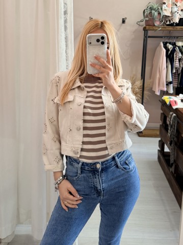 Giubbottino di jeans sangallo beige