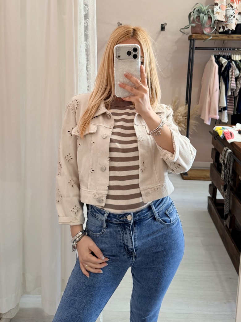 Giubbottino di jeans sangallo beige