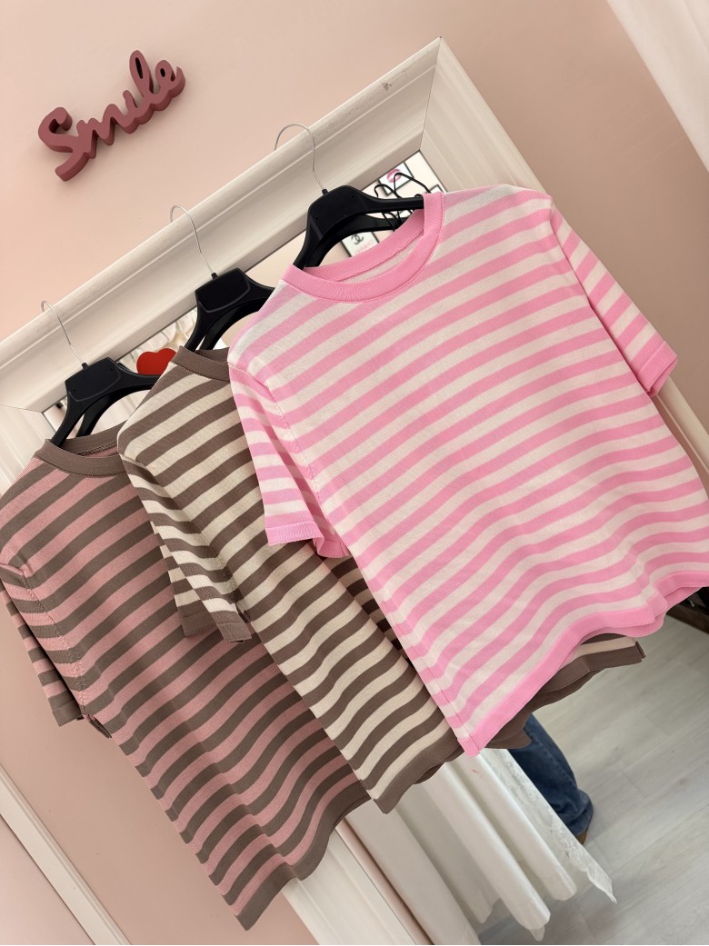 Maglia lisa 2.0 a righe taupe
