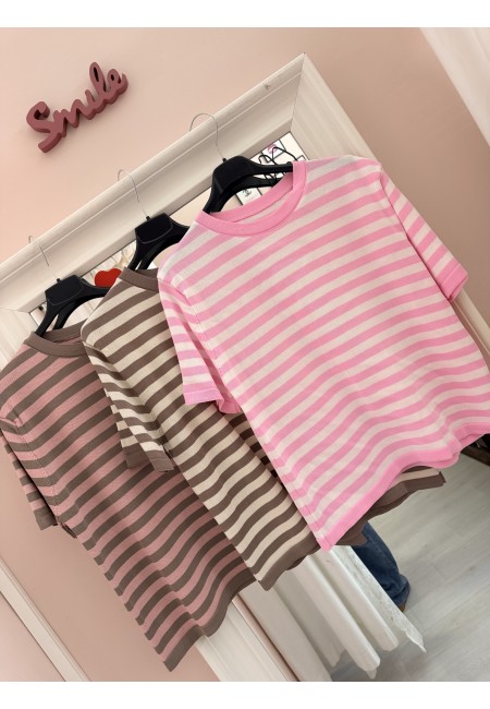 Maglia lisa 2.0 a righe taupe