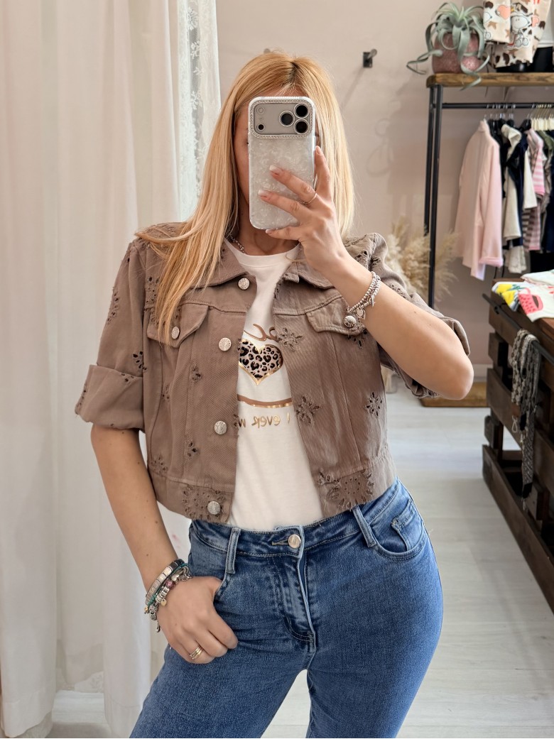 Giubbottino di jeans sangallo taupe