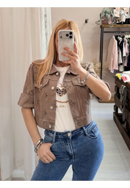 Giubbottino di jeans sangallo taupe