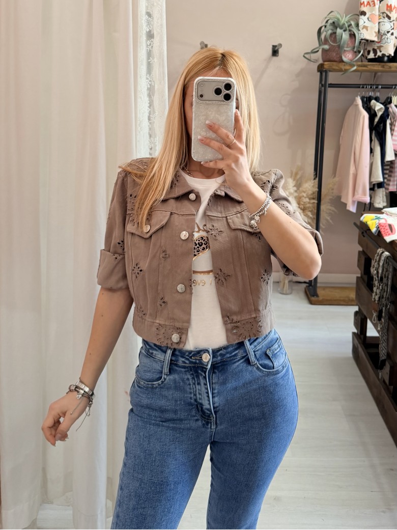 Giubbottino di jeans sangallo taupe