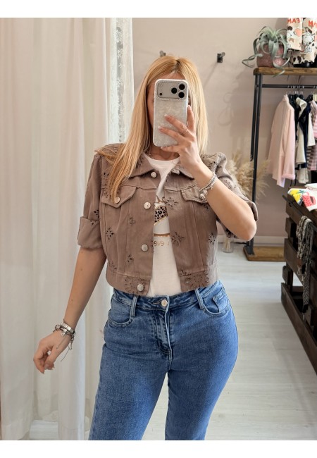 Giubbottino di jeans sangallo taupe