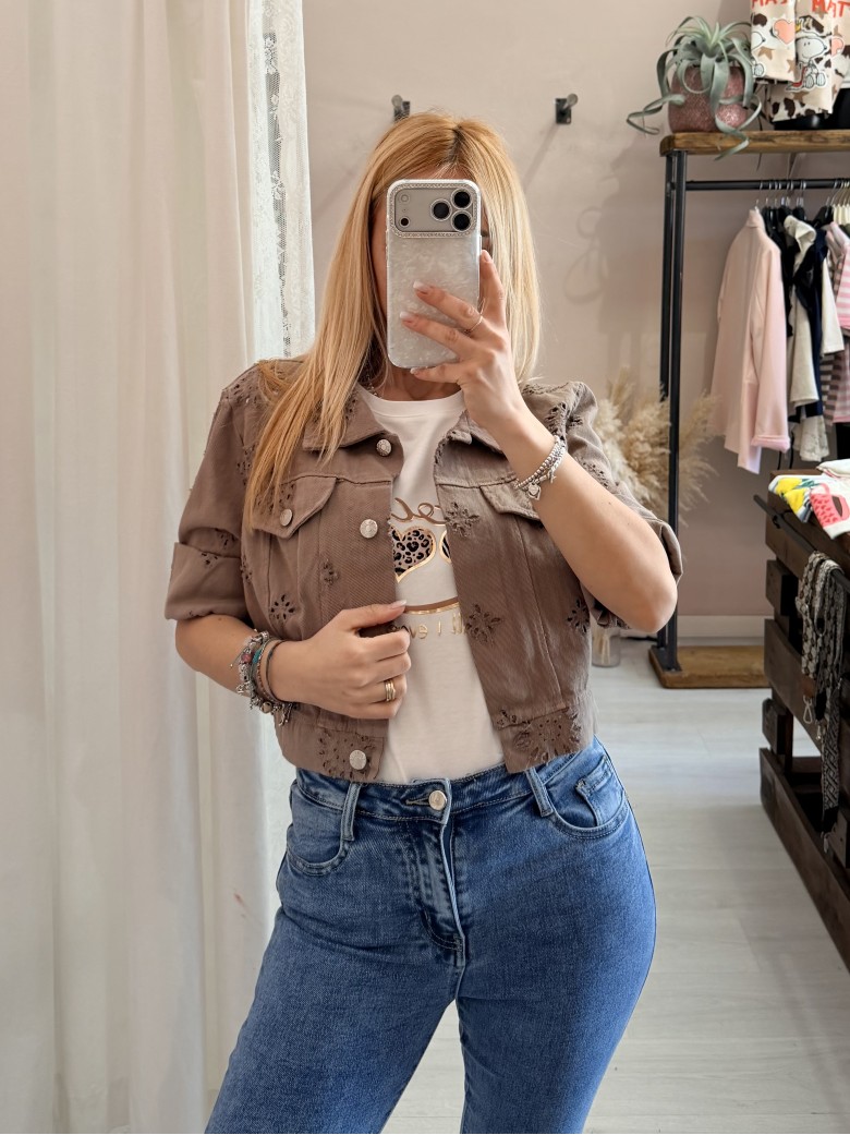 Giubbottino di jeans sangallo taupe