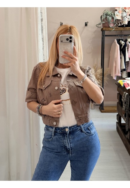 Giubbottino di jeans sangallo taupe