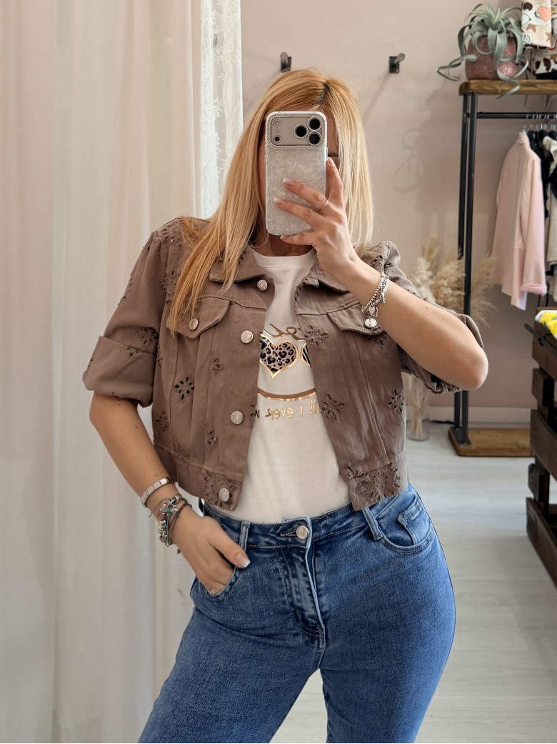 Giubbottino di jeans sangallo taupe