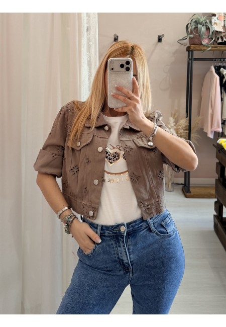 Giubbottino di jeans sangallo taupe