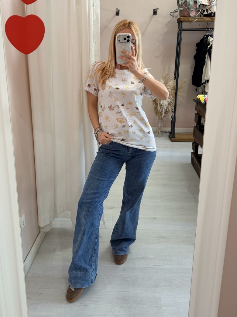 Maglia t shirt farfalle beige marroni gialle