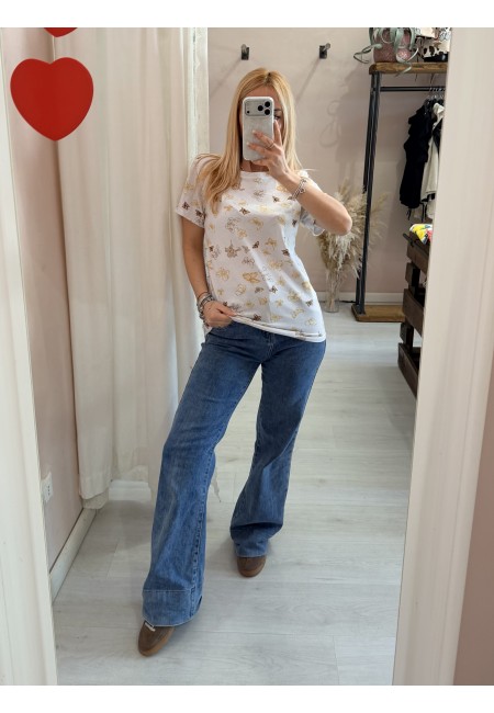 Maglia t shirt farfalle beige marroni gialle