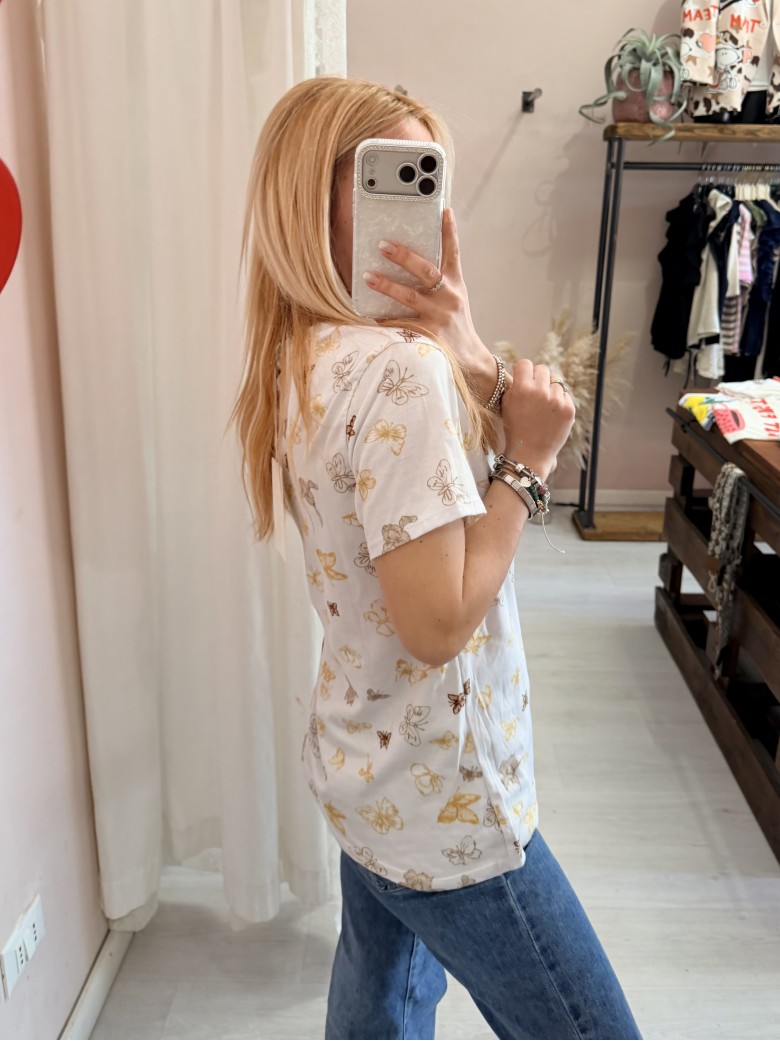 Maglia t shirt farfalle beige marroni gialle
