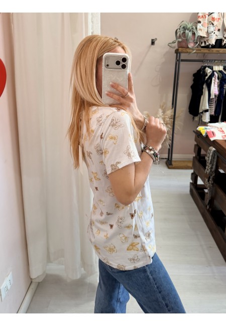 Maglia t shirt farfalle beige marroni gialle