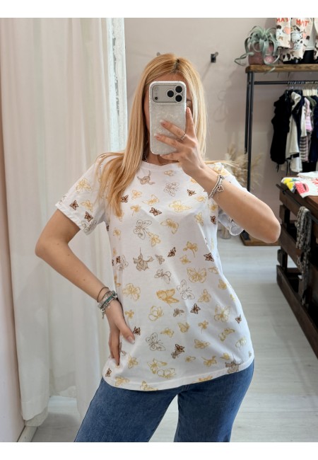 Maglia t shirt farfalle beige marroni gialle