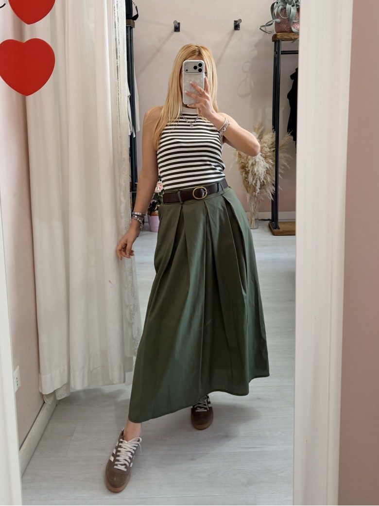 Gonna lunga SILVIA verde in cotone