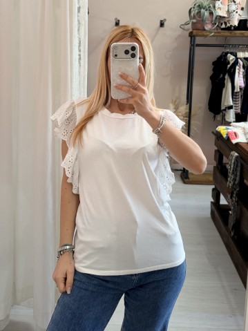 Maglia LINDA manichine in sangallo bianca